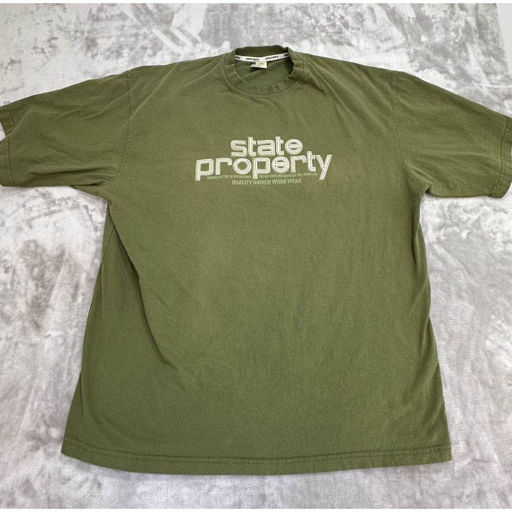 Vintage Y2K State Property T-Shirt Men's Size 2XL XXL Green‎ Short Sleeve EUC